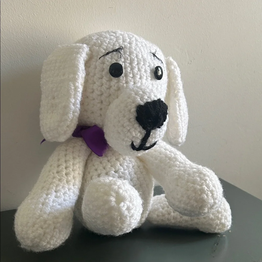 Handcrafted White Crochet Dog Plushie